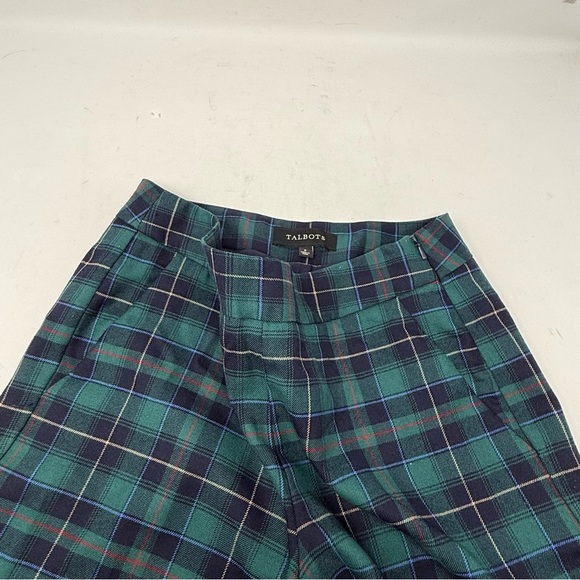 Talbots Wool Blend Blue Green Tartan Plaid Ankle Pants Size 2 Lined Side Zip - Picture 12 of 16